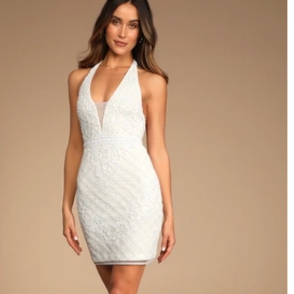bride to be White Beaded Halter Bodycon Mini Dress bachlorette party bride - Picture 1 of 5
